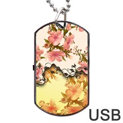 A Touch Of Vintage, Floral Design Dog Tag Usb Flash (one Side) by FantasyWorld7