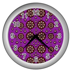 Hearts Of Metal And Flower Wreaths In Love Wall Clock (silver) by pepitasart