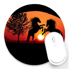 Sunset Horses Shadow Round Mousepads by Bajindul