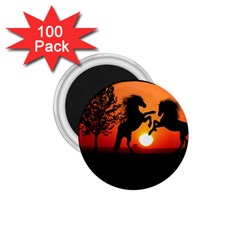 Sunset Horses Shadow 1 75  Magnets (100 Pack)  by Bajindul