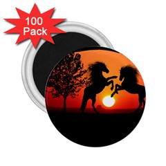 Sunset Horses Shadow 2 25  Magnets (100 Pack)  by Bajindul