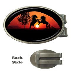 Sunset Horses Shadow Money Clips (oval)  by Bajindul