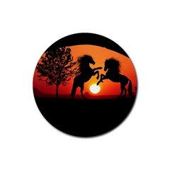 Sunset Horses Shadow Rubber Round Coaster (4 Pack)  by Bajindul