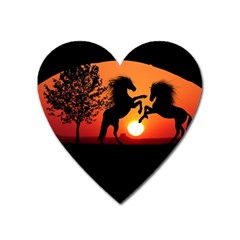 Sunset Horses Shadow Heart Magnet by Bajindul