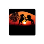 Sunset Horses Shadow Square Magnet Front