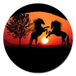 Sunset Horses Shadow Magnet 5  (Round) Front