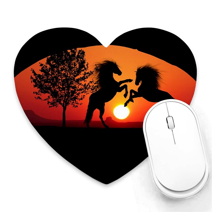 Sunset Horses Shadow Heart Mousepads