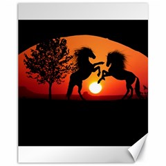 Sunset Horses Shadow Canvas 11  X 14 