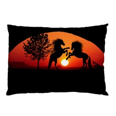 Sunset Horses Shadow Pillow Case by Bajindul