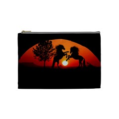 Sunset Horses Shadow Cosmetic Bag (medium)