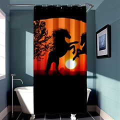 Sunset Horses Shadow Shower Curtain 36  X 72  (stall)  by Bajindul