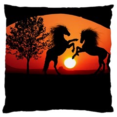 Sunset Horses Shadow Large Cushion Case (two Sides) by Bajindul