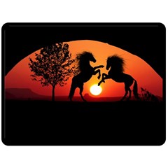 Sunset Horses Shadow Double Sided Fleece Blanket (large)  by Bajindul