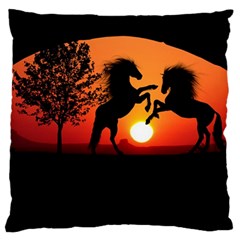 Sunset Horses Shadow Large Flano Cushion Case (two Sides) by Bajindul