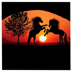 Sunset Horses Shadow Wooden Puzzle Square by Bajindul