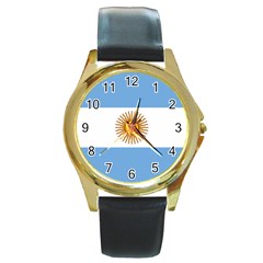 Argentina Flag Round Gold Metal Watch by FlagGallery