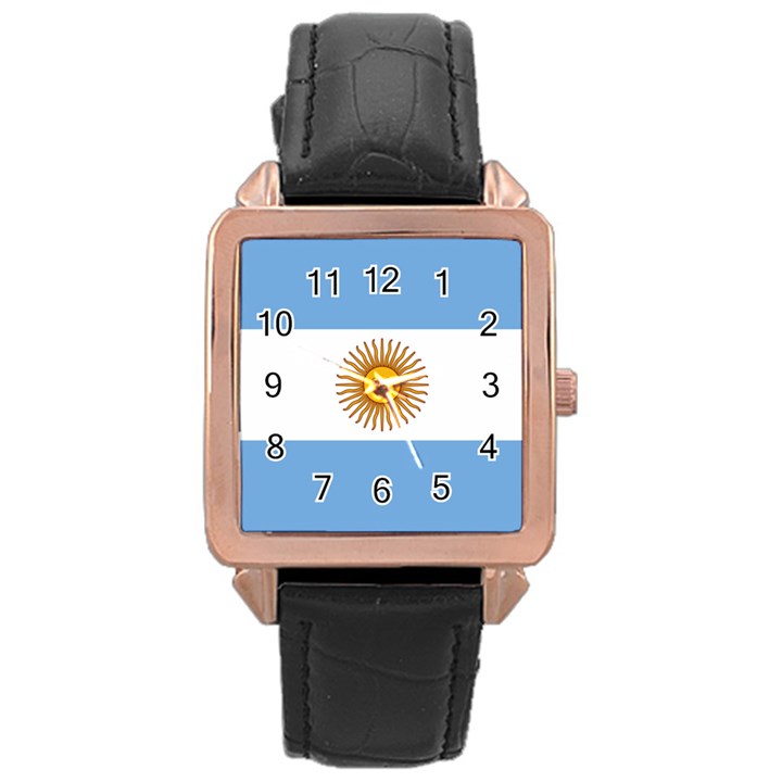 Argentina Flag Rose Gold Leather Watch 