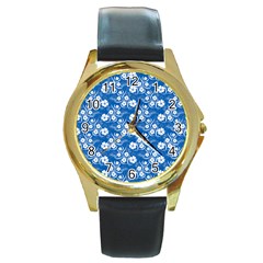 Wallpaper Background Blue Colors Round Gold Metal Watch by Pakrebo