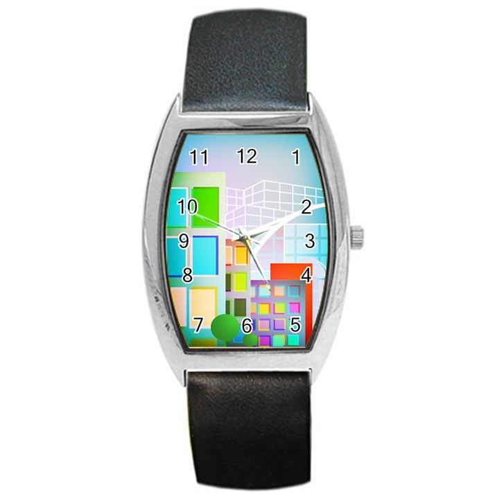 City Modern Business Skyscrapers Barrel Style Metal Watch