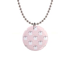 Pattern Pink Cute Sweet Fur Cats 1  Button Necklace by Pakrebo