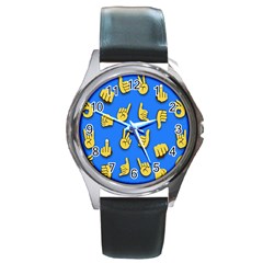 Emojis Hands Fingers Background Round Metal Watch