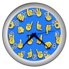 Emojis Hands Fingers Background Wall Clock (Silver)