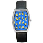 Emojis Hands Fingers Background Barrel Style Metal Watch Front