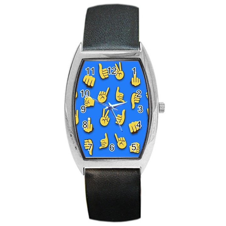 Emojis Hands Fingers Background Barrel Style Metal Watch