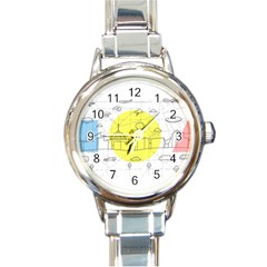 Urban City Skyline Sketch Round Italian Charm Watch by Pakrebo