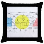 Urban City Skyline Sketch Throw Pillow Case (Black) Front