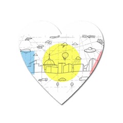 Urban City Skyline Sketch Heart Magnet by Pakrebo