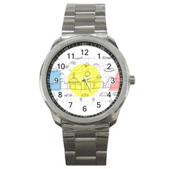 Urban City Skyline Sketch Sport Metal Watch