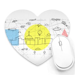 Urban City Skyline Sketch Heart Mousepads by Pakrebo