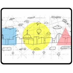 Urban City Skyline Sketch Fleece Blanket (medium)  by Pakrebo