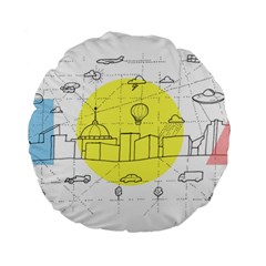 Urban City Skyline Sketch Standard 15  Premium Round Cushions by Pakrebo