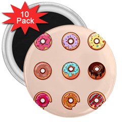 Donut Sweets Baking Food Tasty 3  Magnets (10 Pack)  by Pakrebo