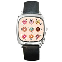 Donut Sweets Baking Food Tasty Square Metal Watch by Pakrebo