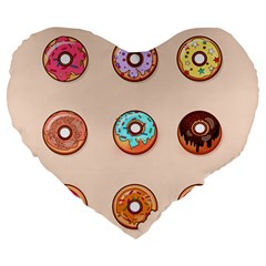 Donut Sweets Baking Food Tasty Large 19  Premium Flano Heart Shape Cushions by Pakrebo