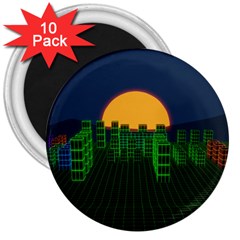 Neon City Retro Grid 80s 3  Magnets (10 Pack)  by Pakrebo