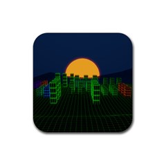 Neon City Retro Grid 80s Rubber Coaster (square)  by Pakrebo