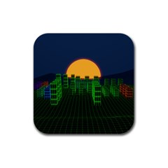 Neon City Retro Grid 80s Rubber Square Coaster (4 Pack)  by Pakrebo