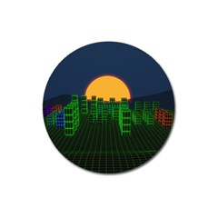 Neon City Retro Grid 80s Magnet 3  (round) by Pakrebo