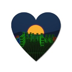 Neon City Retro Grid 80s Heart Magnet by Pakrebo