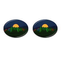 Neon City Retro Grid 80s Cufflinks (oval) by Pakrebo