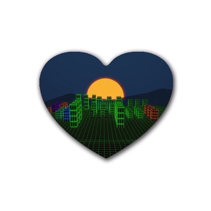 Neon City Retro Grid 80s Rubber Coaster (Heart) 