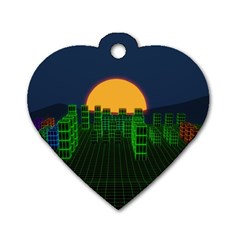 Neon City Retro Grid 80s Dog Tag Heart (two Sides) by Pakrebo