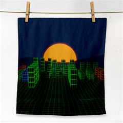 Neon City Retro Grid 80s Face Towel by Pakrebo