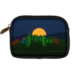 Neon City Retro Grid 80s Digital Camera Leather Case by Pakrebo