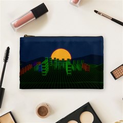 Neon City Retro Grid 80s Cosmetic Bag (medium) by Pakrebo