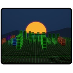 Neon City Retro Grid 80s Fleece Blanket (medium)  by Pakrebo